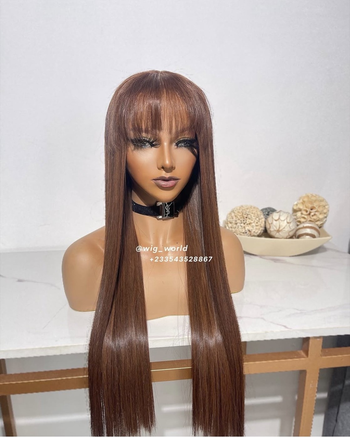 Chestnut straight with fringe wig